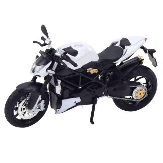 Motocicletă sportivă metalică albă 1:12 cu efecte