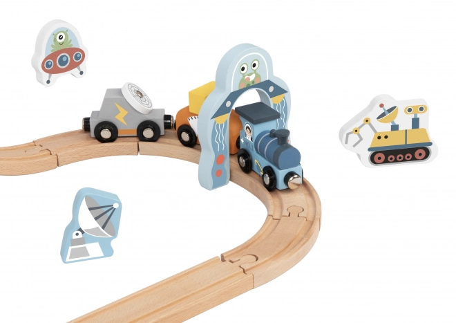 Tren de jucărie din lemn Spațial Tooky Toy