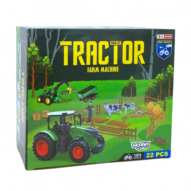 Mini fermă tractor cu animale și unelte de la Woopie