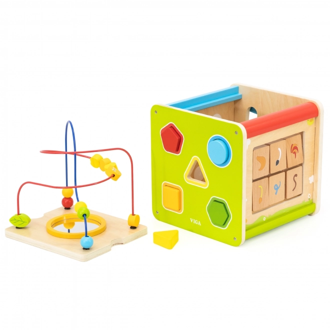 Cub educațional din lemn 5în1