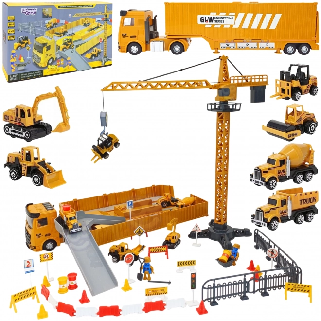 Camion mare de construcții 6 în 1 cu macara și accesorii Woopie