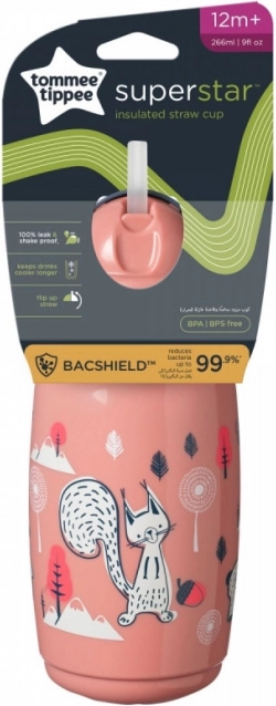 Tommee Tippee cană termică roz cu pai 266 ml