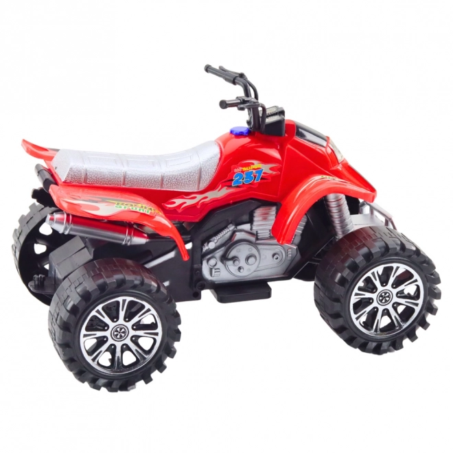 Quad roșu de teren cu tracțiune și roți profilate