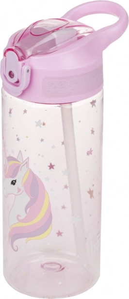Sticlă de băut Tritan cu pai Unicornul Curcubeu 500 ml