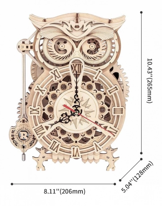 Puzzle 3D din lemn Robotime Rokr Ceas de masă cu timer Bufniță 161 piese