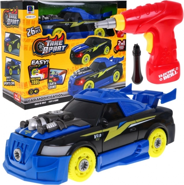 Mașini sport demontabile 2 în 1 pentru copii 3+ Șurubelniță electrică + șurubelniță + sunete Lumini