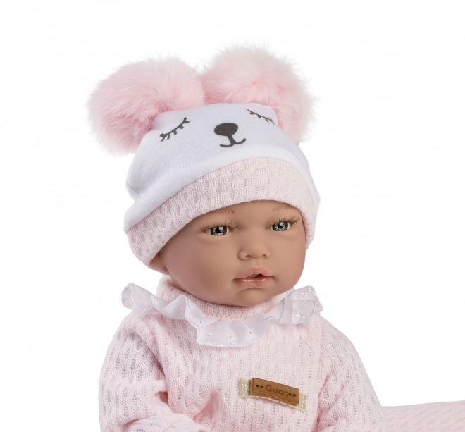 Păpușă bebeluș realistă cu sunete și corp din material textil 38 cm