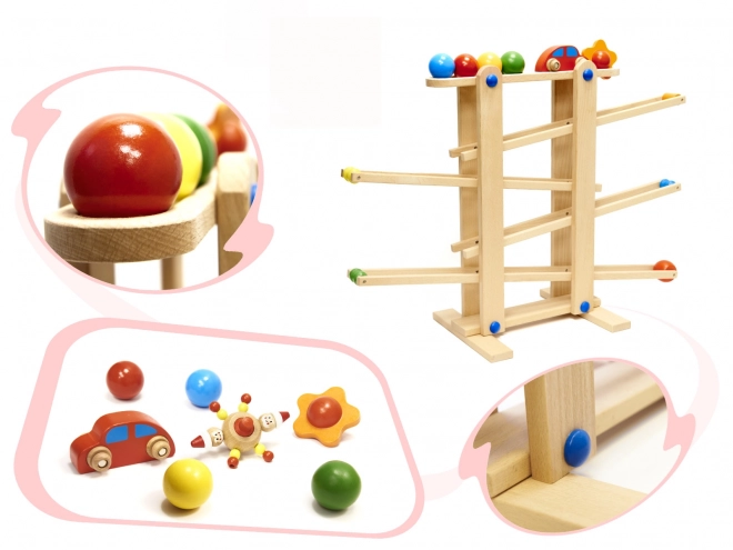Pistă de lemn pentru bile Montessori XXL