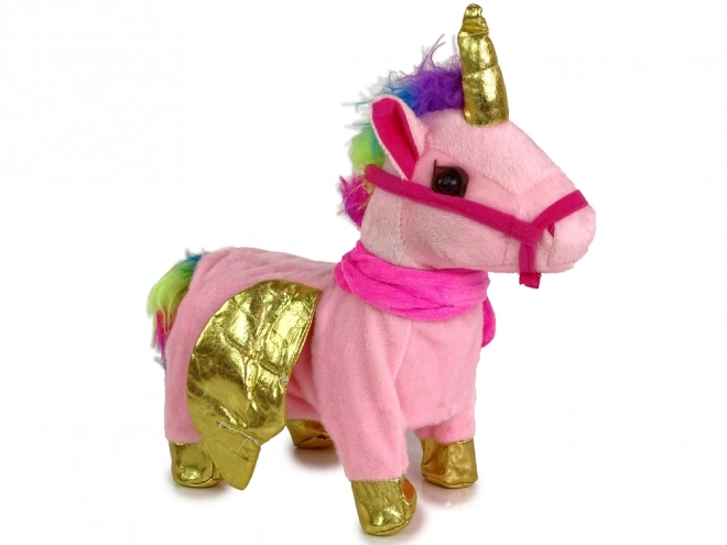 Jucărie interactivă unicorn roz cu aripi aurii și muzică