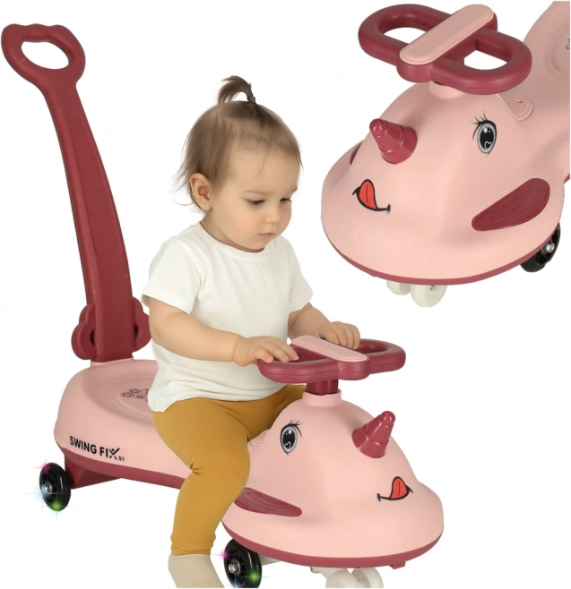 Vehicul roz LED Unicorn cu mânere