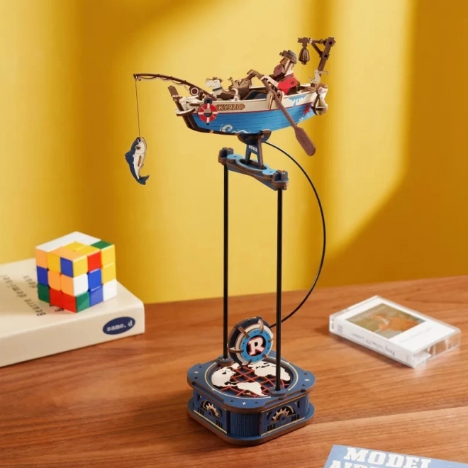 Set puzzle mecanic 3D Barcă de pescuit cu pendul