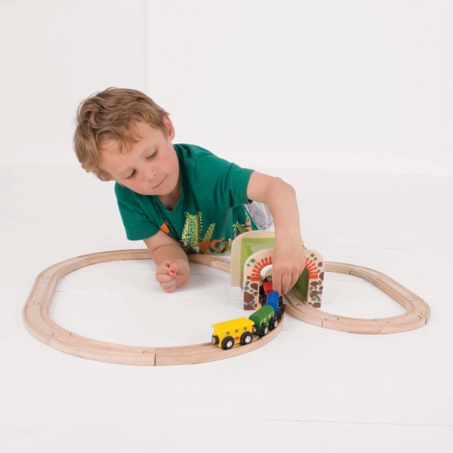 Tunel feroviar dublu din lemn Bigjigs Rail