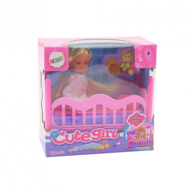 Set mini păpușă în pijama pat roz