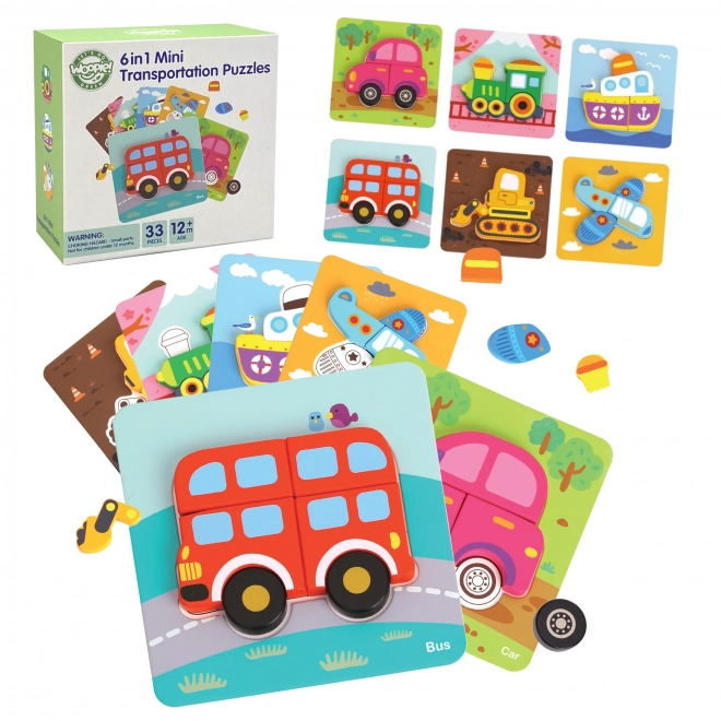 Puzzle din lemn pentru vehicule Woopie Montessori FSC