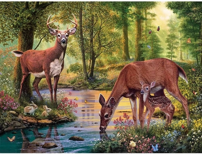 Pictură cu diamante cerb lângă pârâu 30 × 40 cm