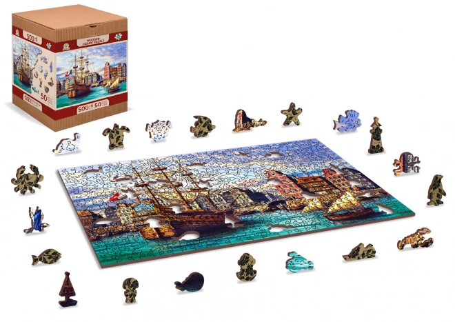 Puzzle din lemn nave vechi în port