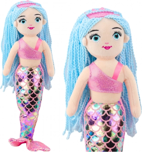 Sirena de pluş cu coadă holografică roz-albastră 48 cm