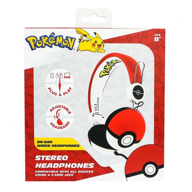 Căști cu fir pentru copii otl pokémon pokeball roșu