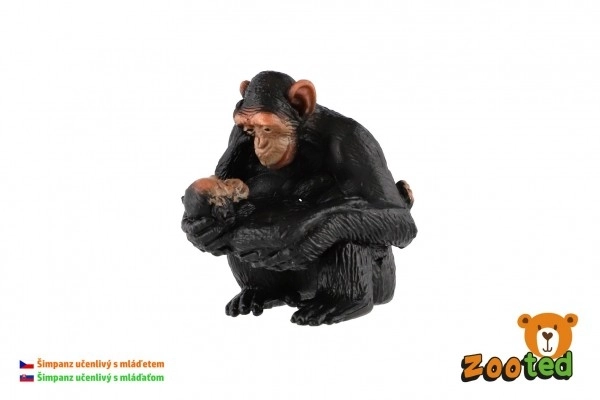 Șimpanzeu învățat femelă cu pui zooted figurine plastice 5cm