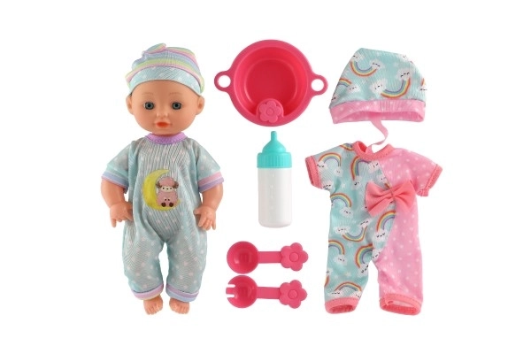 Păpușă bebeluș cu corp solid și accesorii în cutie