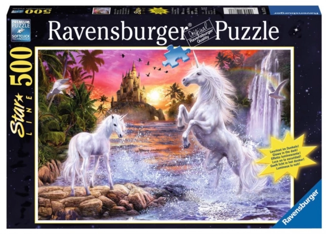 Puzzle luminiscente unicorni la râu Ravensburger 500 piese