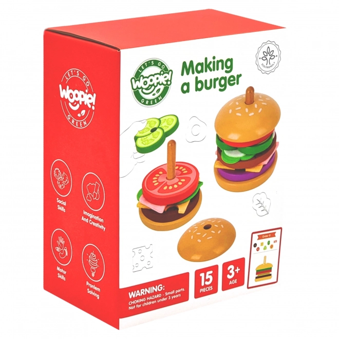Burger din lemn pentru copii 15 piese WOOPIE GREEN