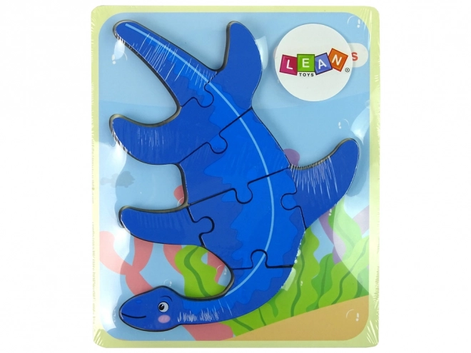 Puzzle din lemn dinozaur pterodactil roz sau pliozaur albastru