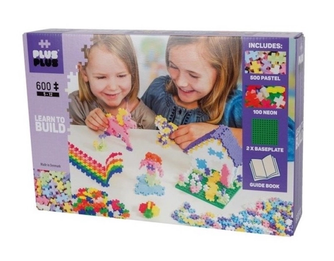 Set PlusPlus Mini Mix 600 piese pastel/neon cu 2 plăci constructive