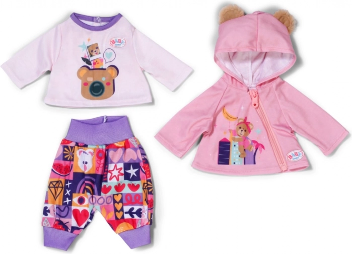 BABY born haine pentru nou-născuți 43 cm – hanorac roz, tricou și pantaloni patchwork