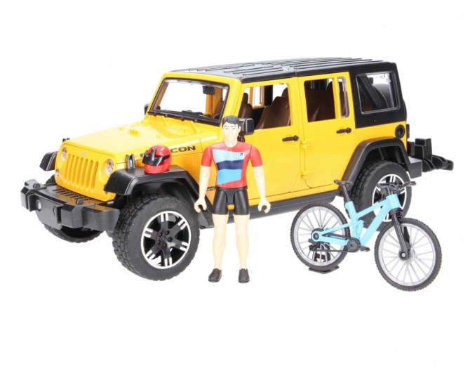 Bruder Jeep Wrangler Rubicon cu ciclist și bicicletă