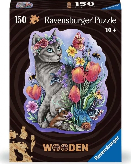 Puzzle din lemn siluete pisica magica 150 piese