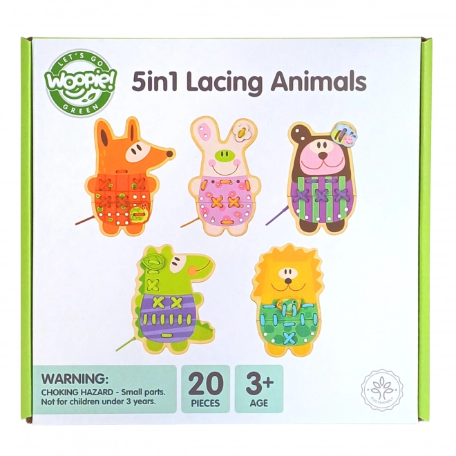 Set din lemn pentru împletit 5 în 1 animale de la Woopie Green