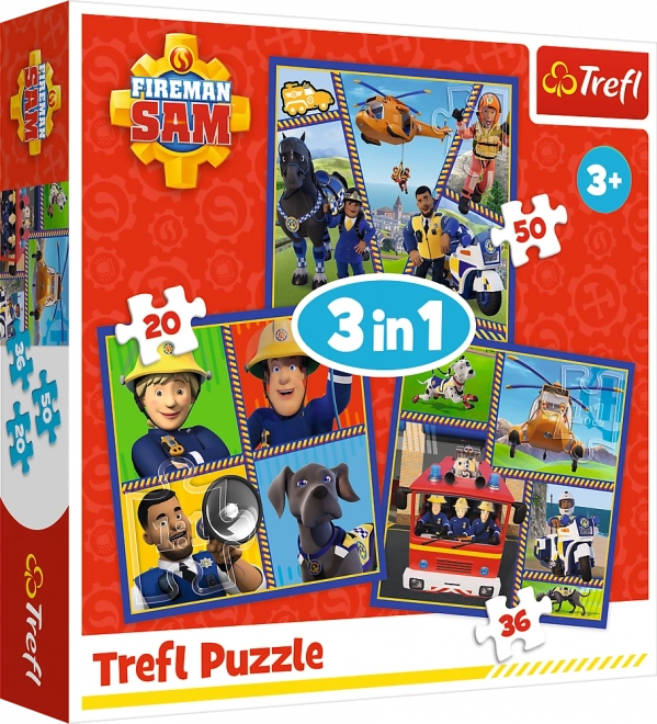 Puzzle pentru copii Sam Pompierul ziua lui Sam 3 în 1