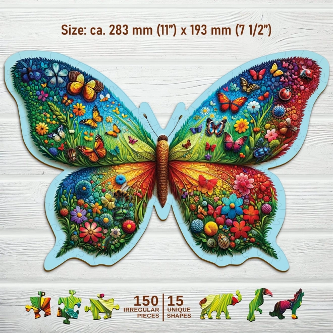 Puzzle de lemn Fluture colorat 150 piese