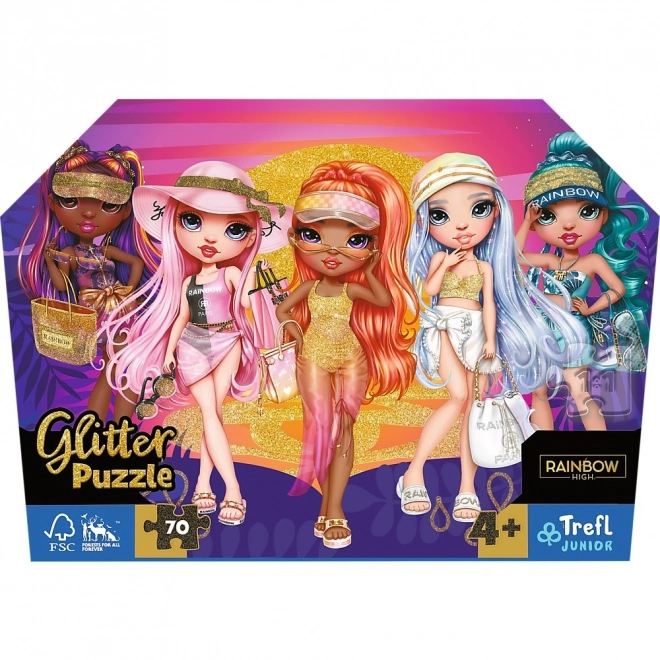 Puzzle 70 piese glitter în cufăr Păpușile Brodate Rainbow High