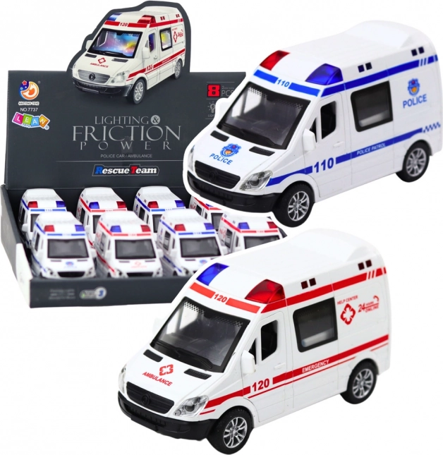 Ambulanță Camion de Pompieri cu Uși Deschise și Efecte Lumină și Sunet