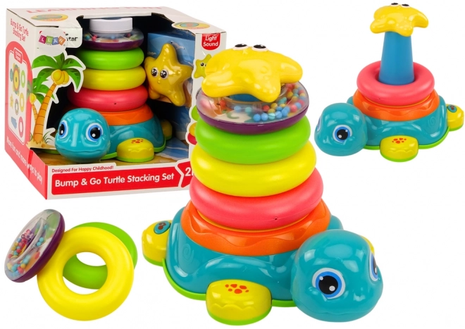Piramida broasca testoasă 2în1 Puzzle Roți Lumină Sunete
