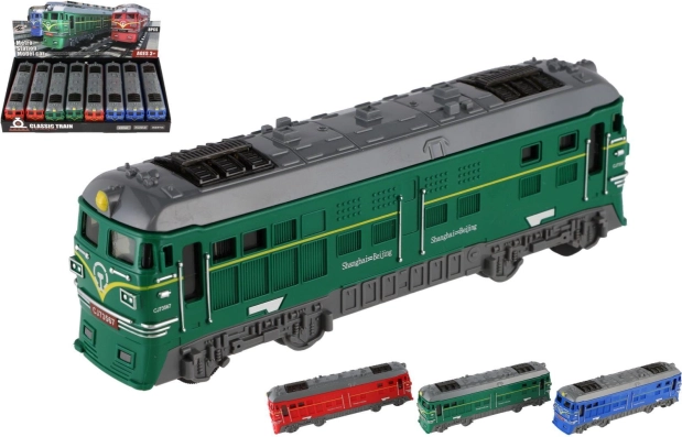 locomotivă din plastic 18 cm cu mecanism inerţial, 3 culori