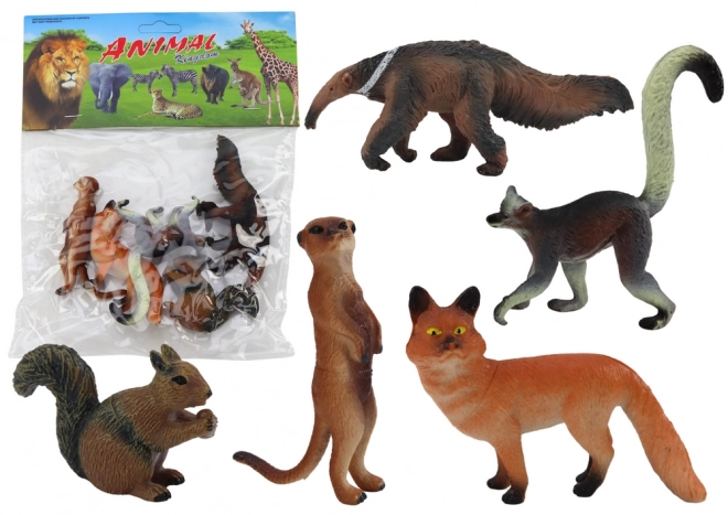 set figurine animale 5 piese cu veveriță, suricată, furnicar, vulpe, lemur