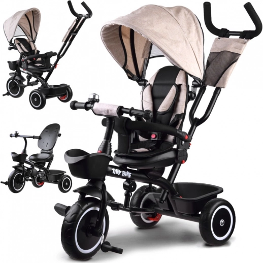Tricicletă pentru copii 3‑în‑1 cu scaun rotativ și copertină TINY BIKE – Bej