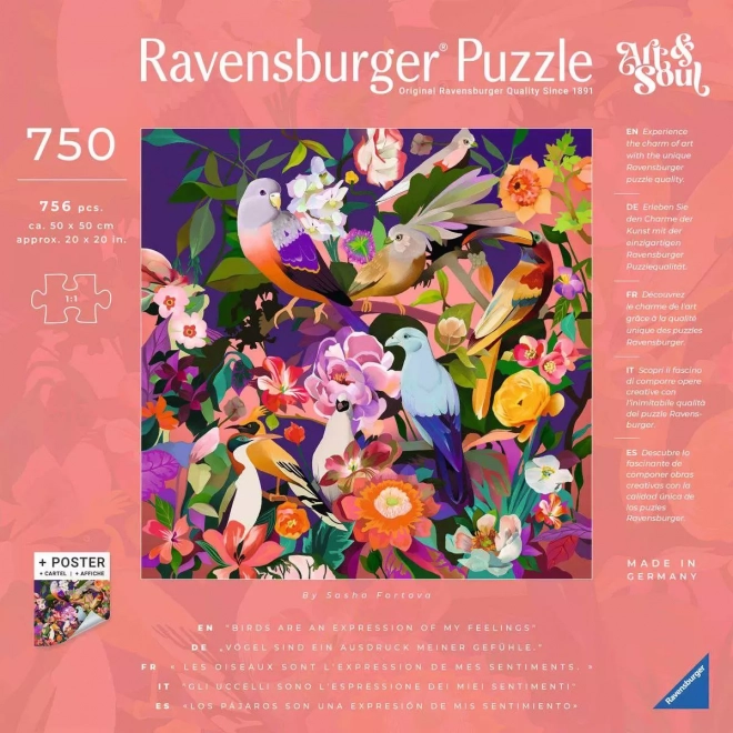 Puzzle pătrat Art & Soul: Observarea păsărilor 750 piese