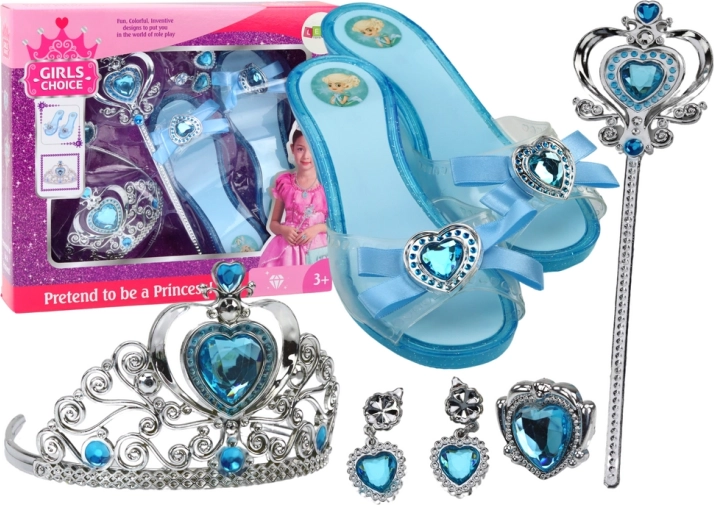 Set de accesorii pentru mica prințesă Pantofiori cu coroană albaștri