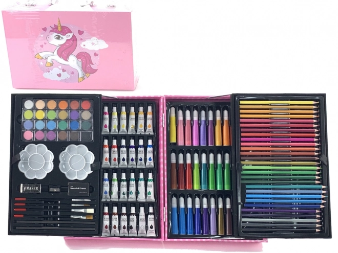 Set creativ mare cu valiză albastră 145 de piese unicorn