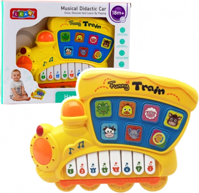 Pianină educativă electrică pentru copii în formă de locomotivă – galbenă