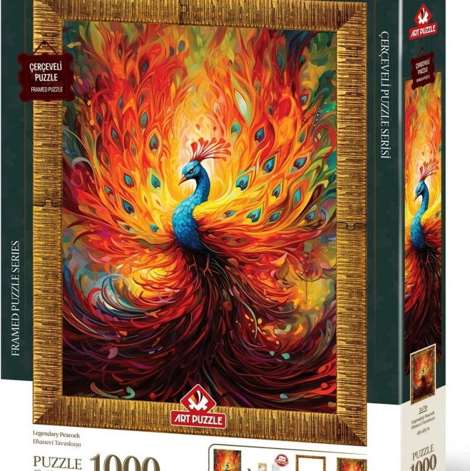 Puzzle cu ramă și adeziv Păun colorat 1000 piese