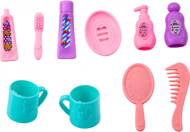 Set Mini Păpușă Îngrijire Păr Rochie Roz
