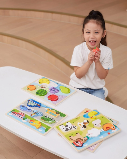 Puzzle din lemn cu fructe Montessori 2 în 1