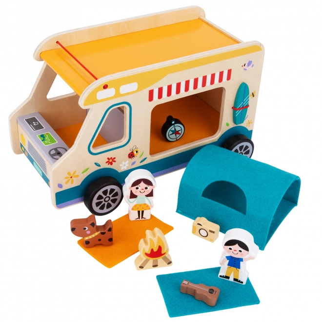 Camper de lemn cu accesorii Tooky Toy