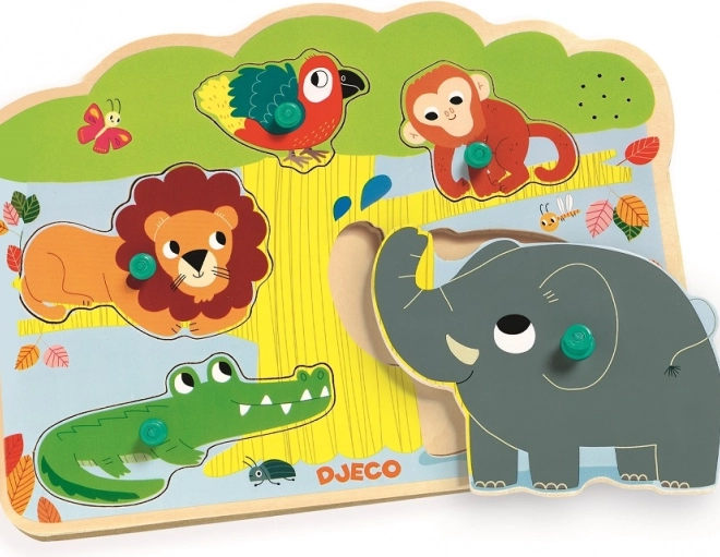 Puzzle de inserare Animale din junglă cu sunete Djeco