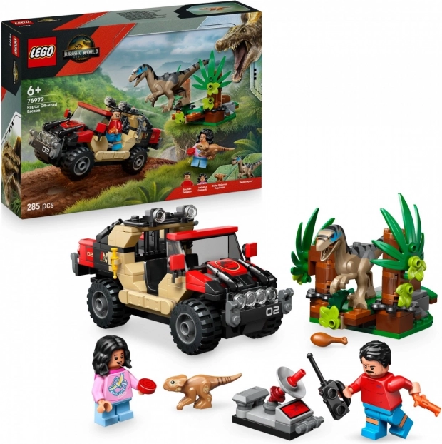 Set de construcție LEGO Jurassic World: Evadare cu mașina de teren de velociraptor